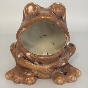 Vintage Brown/Tan Frog Ceramic wide Mouth scrubber holder/Succulent Holder/MCM